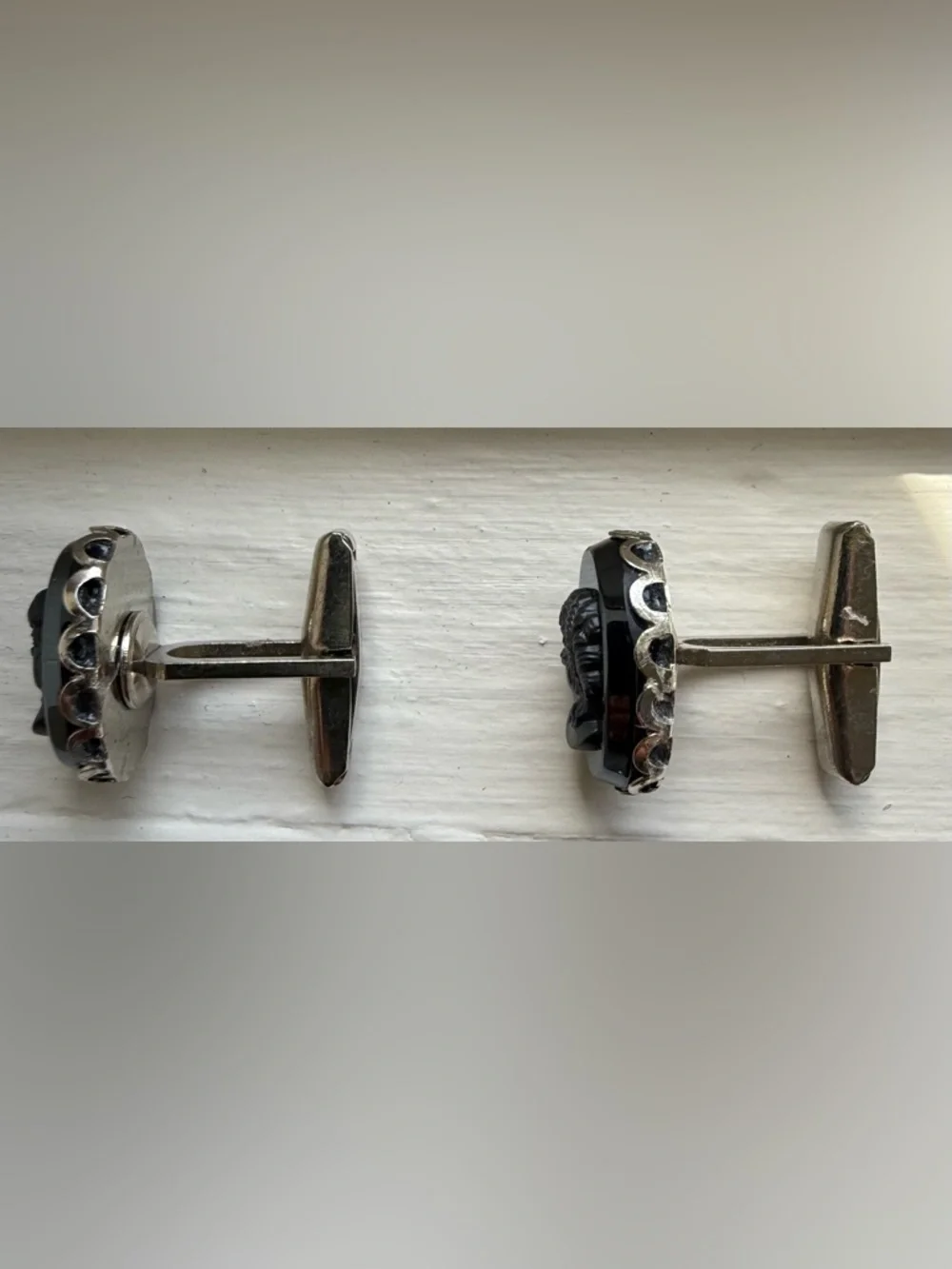 Vintage Dark Gray Cameo Cuff Links